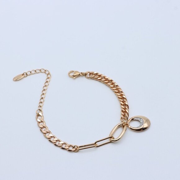 Chunky Rose Gold Chain Bracelet with Dangle Charm Accent, XPBL0722 - Picture 10 of 12